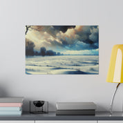 Snowscape Painting | Snowy Farmland Field Scene | Winter Artwork Canvas