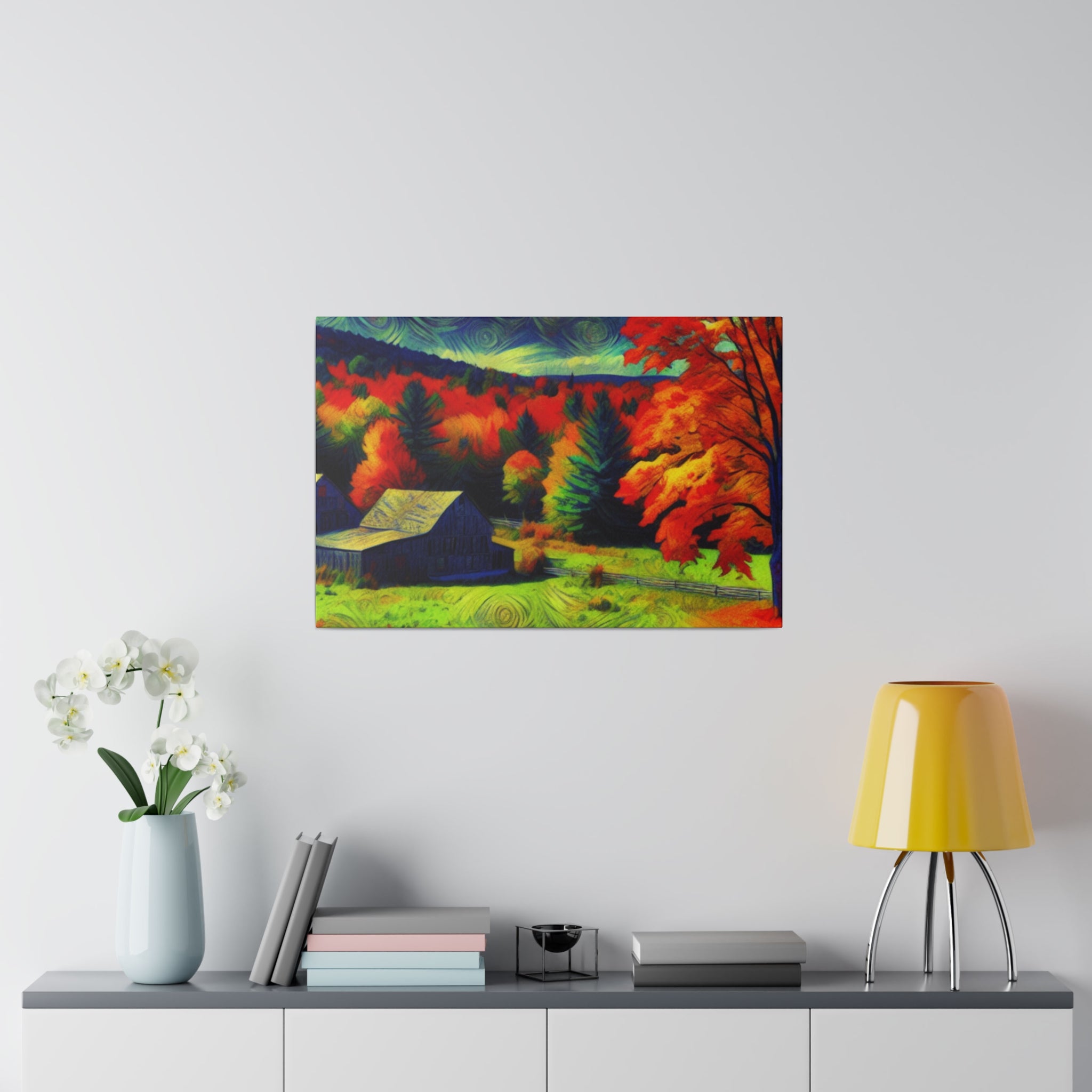 Autumn's Verdant Whisper Farmhouse Fall Painting Canvas