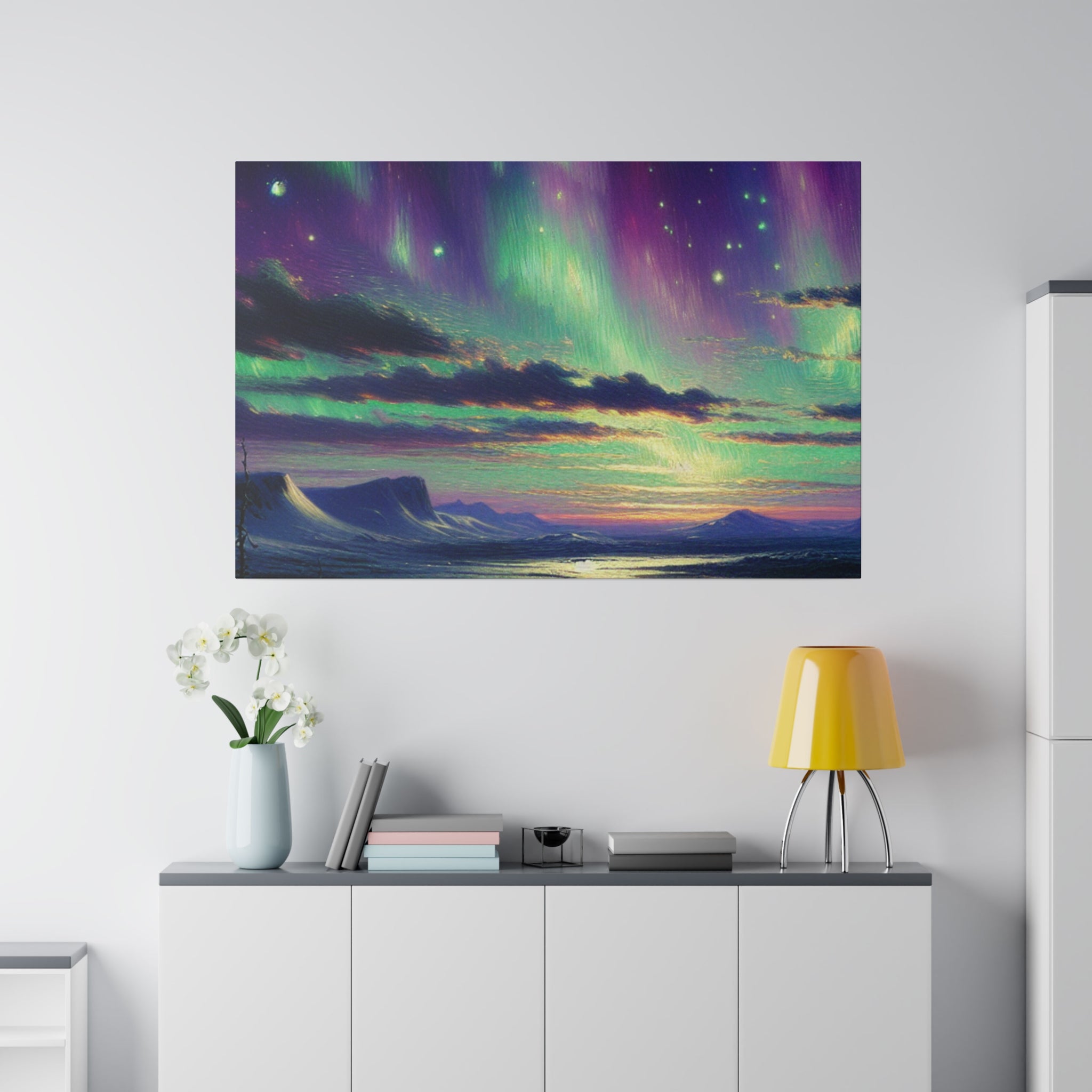 Northern Lights Painting | Aurora Ice Caps Scene | Winter Artwork Canvas