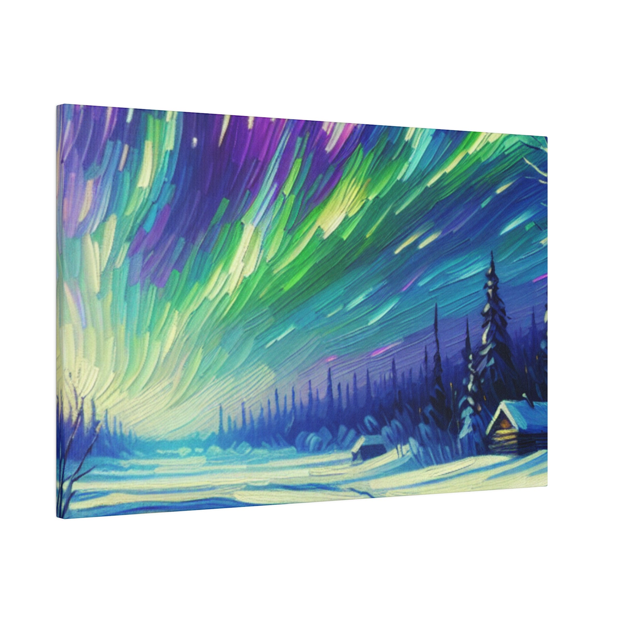 Nocturnal Hues Northern Lights Skycape Painting Canvas