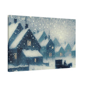 Snowy Village Snowscape Expressionist Artwork Winter Painting Canvas