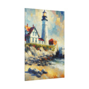 Misty Beacon Coastal Wall Art Lighthouse Painting Canvas