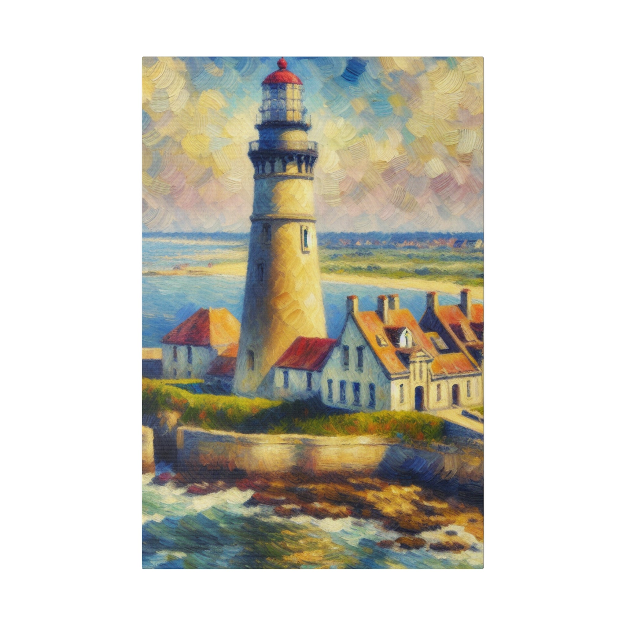 Luminous Beacon Coastal Wall Art Lighthouse Painting Canvas