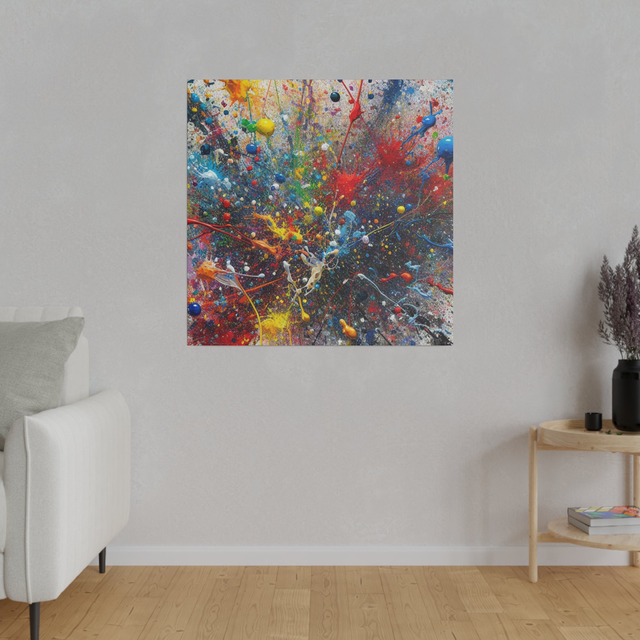 Multicolor Splatter Blue Red Yellow Green Abstract Painting Canvas