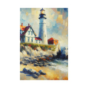 Misty Beacon Coastal Wall Art Lighthouse Painting Canvas