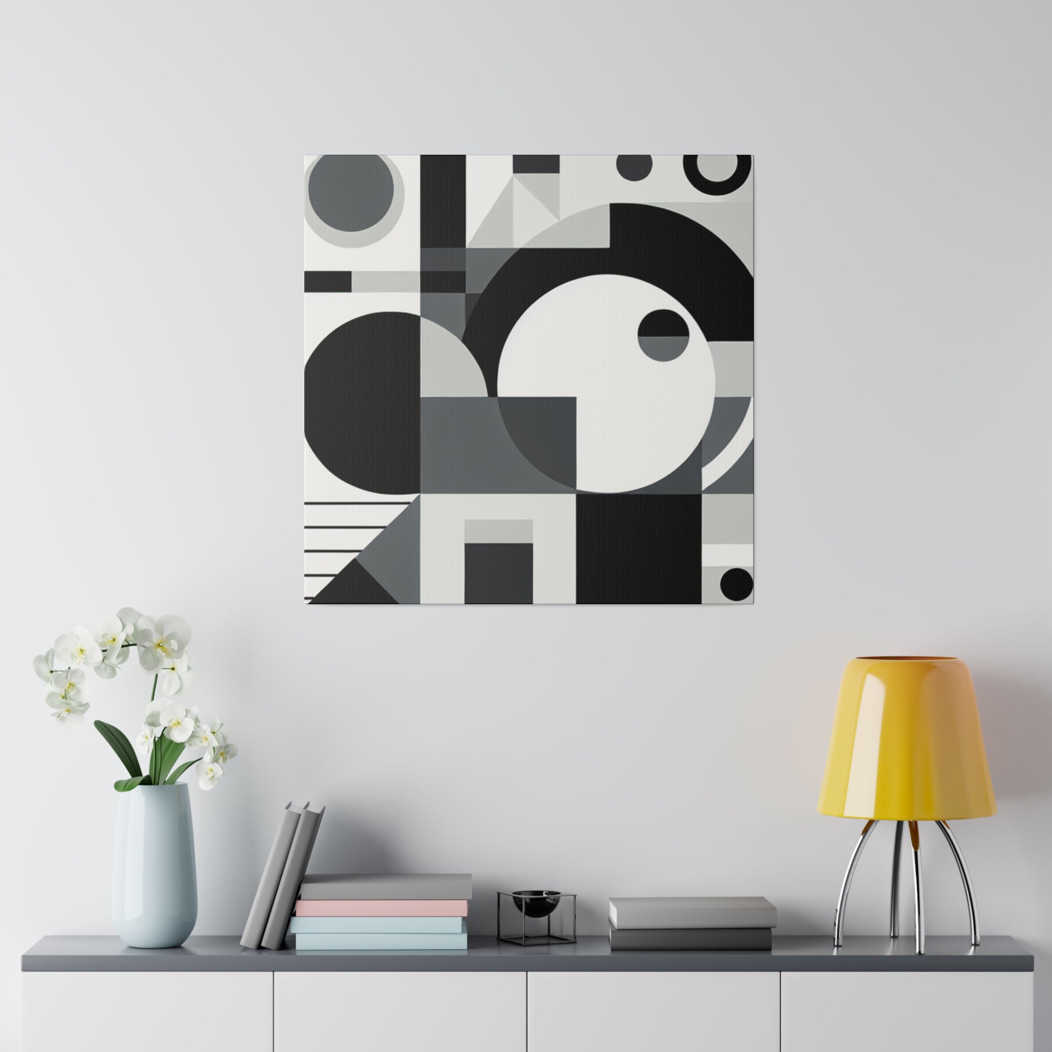 Geometric Black and White Abstract Artwork Canvas