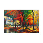 New England Home Cascade Fall Painting Canvas