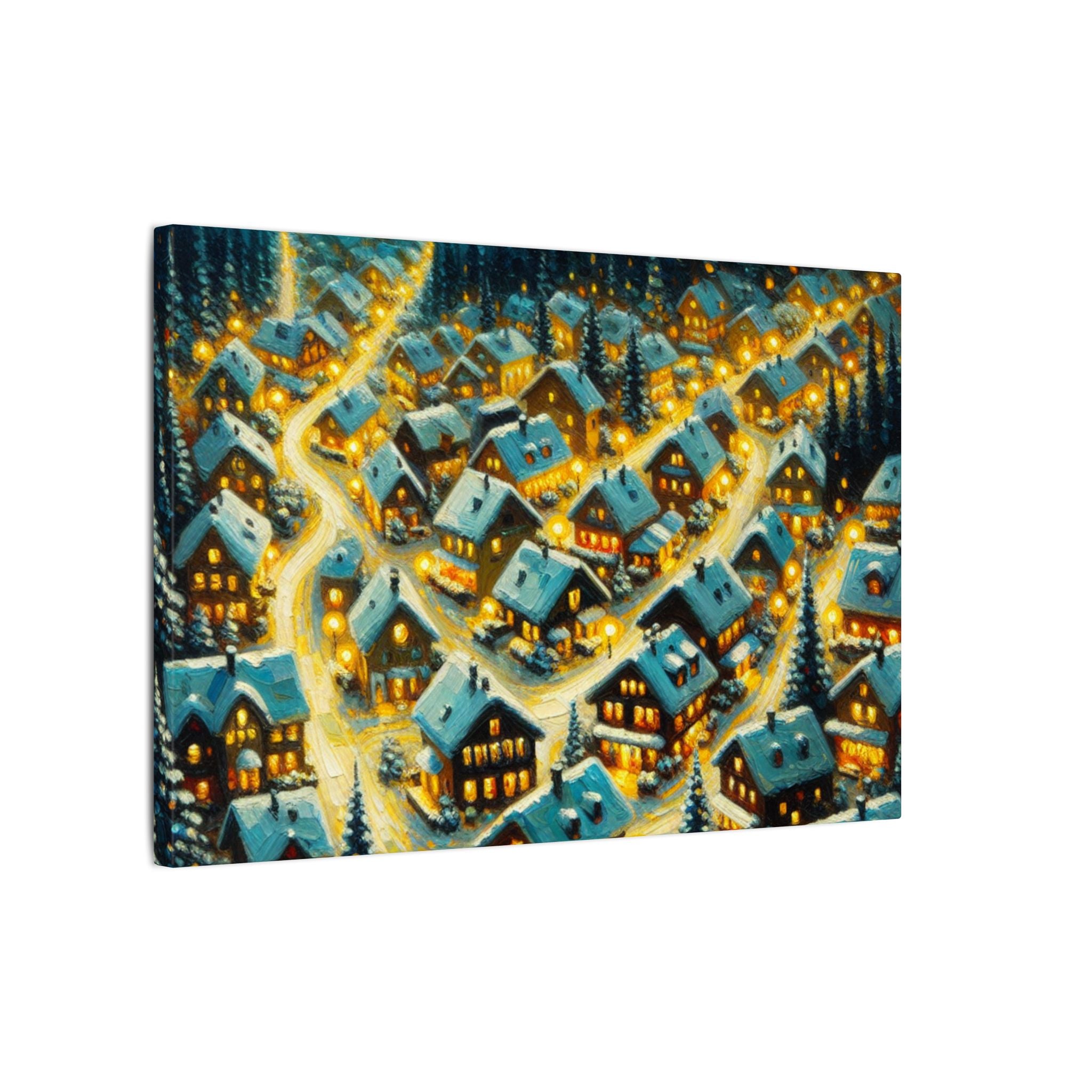 Snowy Aerial Village Christmas Canvas