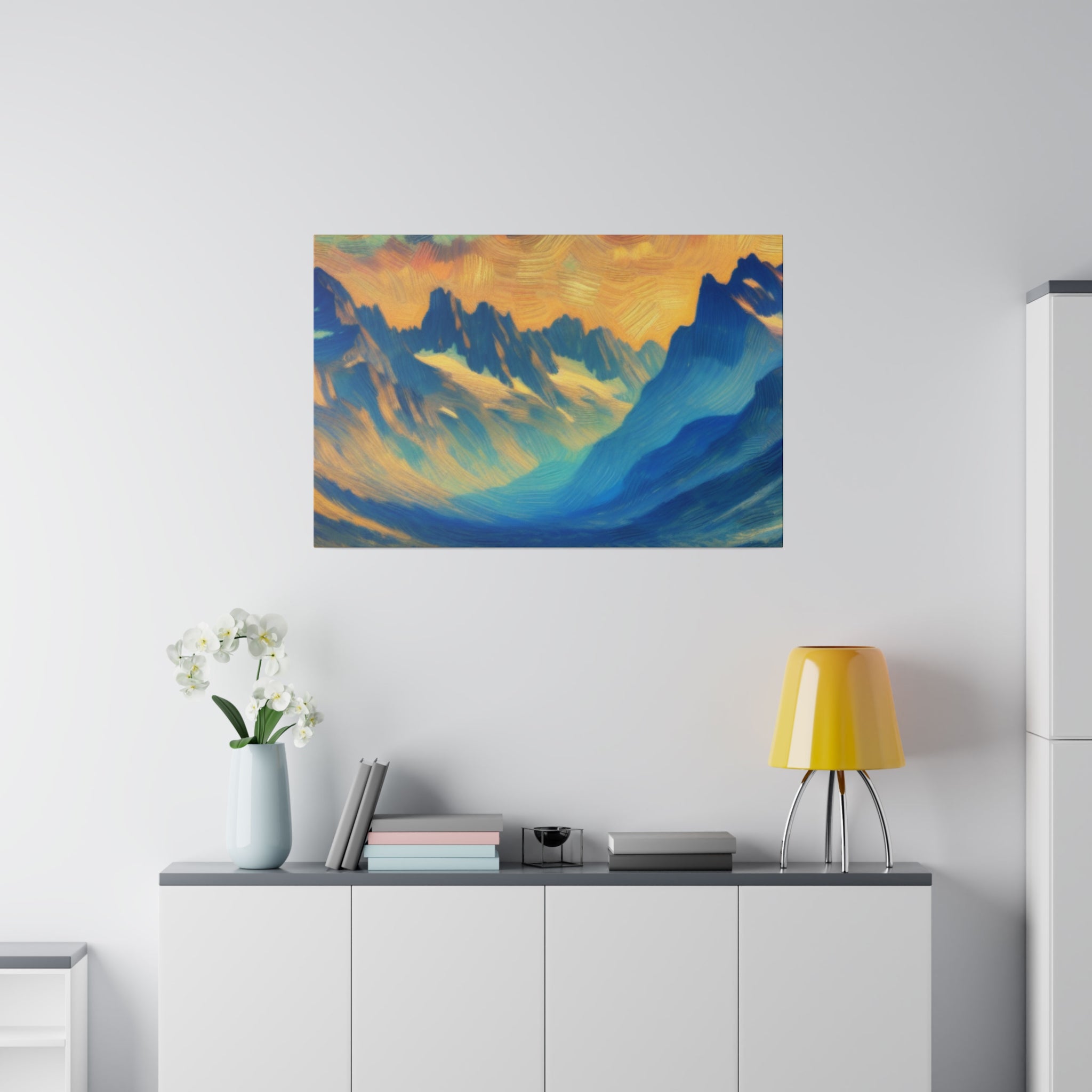 Misty Peaks of Dawn Mountain Landscape Painting Canvas