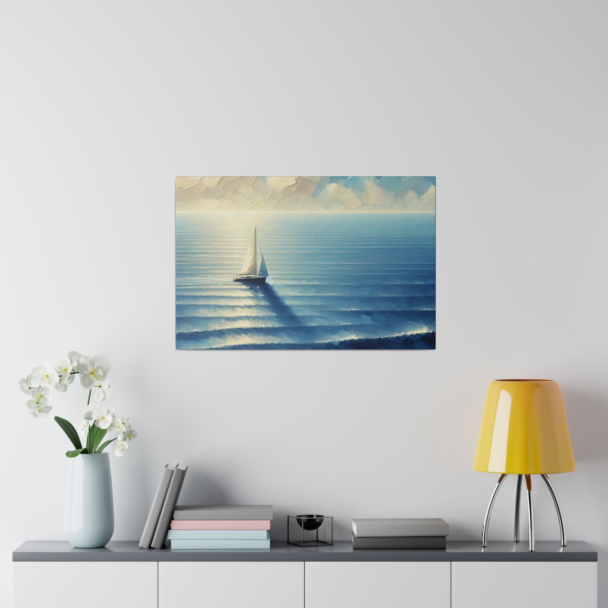 Serenity Drift Solo Sailboat Painting Canvas