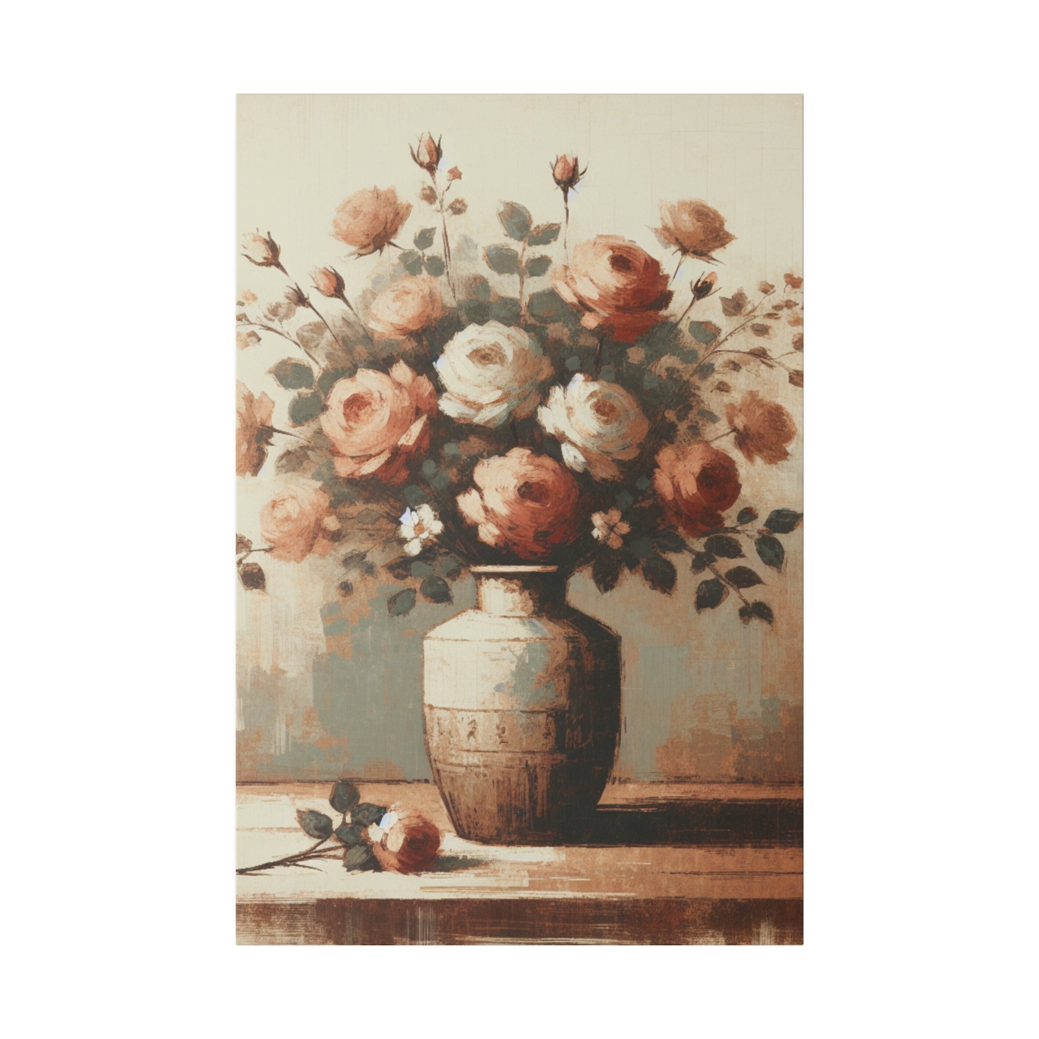 Blossom Pastels Roses Flowers In Vase Painting Canvas