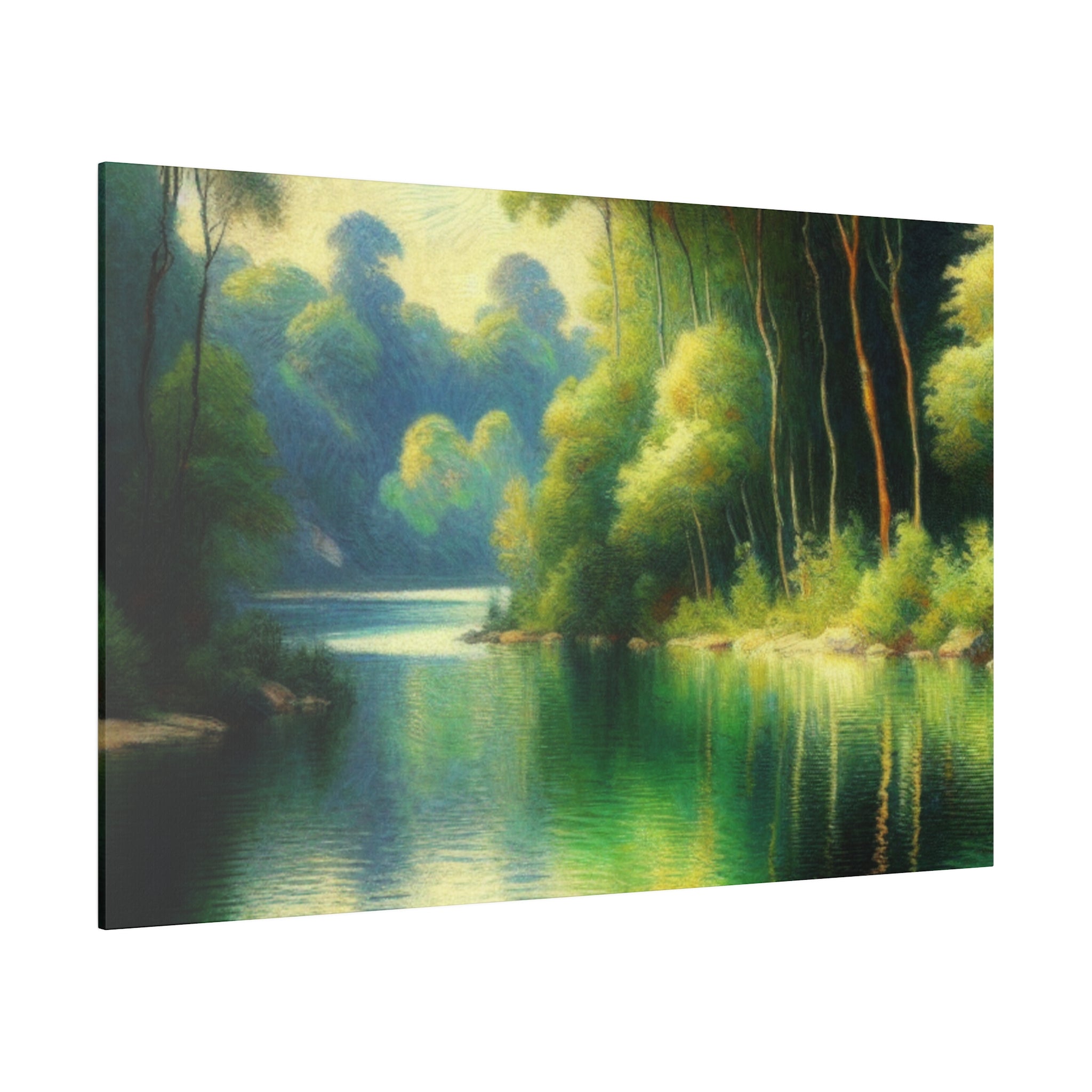 Lush Green Ensconced Lake Painting Canvas