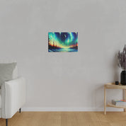 Northern Lights Painting | Northern Forest Sky Scene | Winter Artwork Canvas