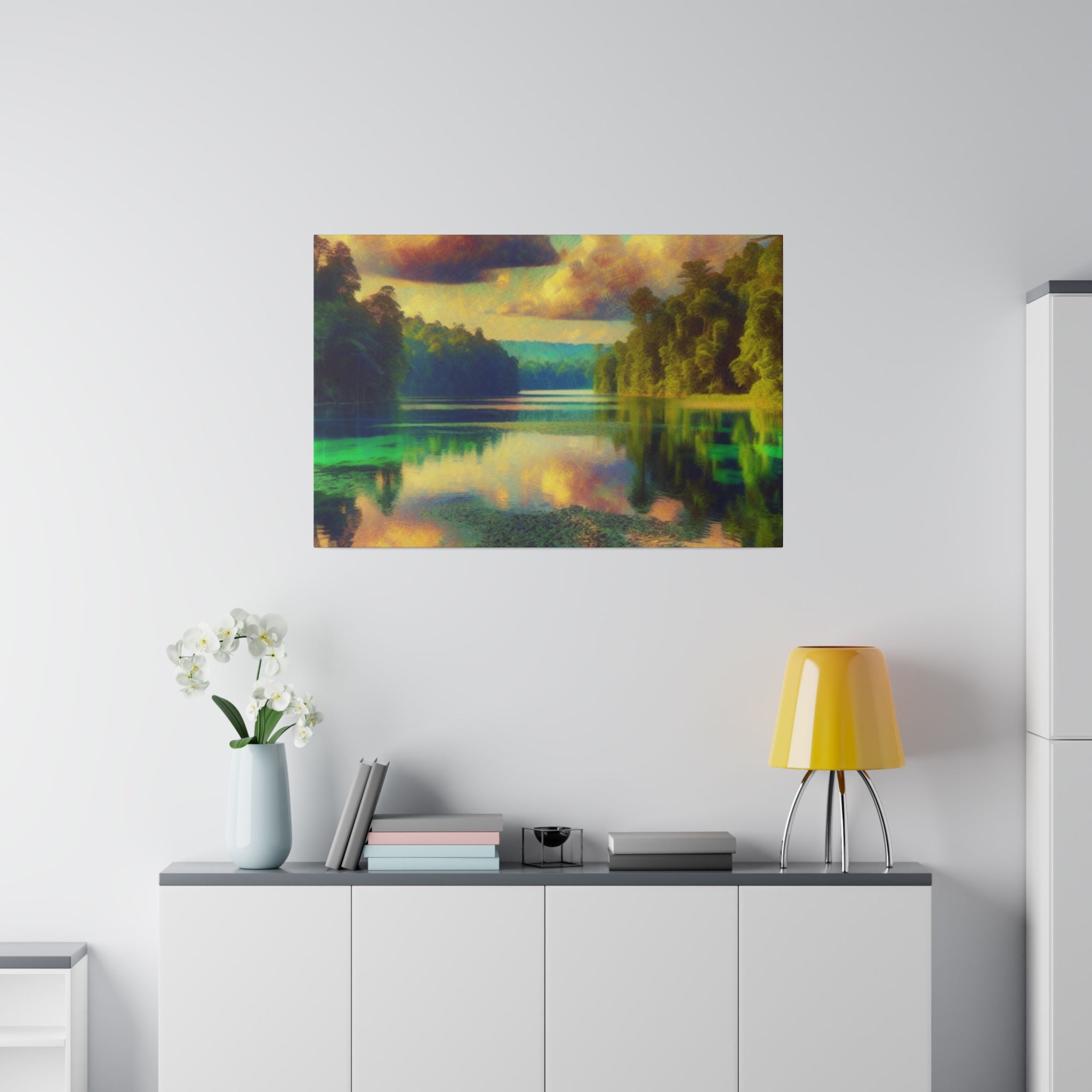 Serene Lakeside Reverie Lake Painting Canvas