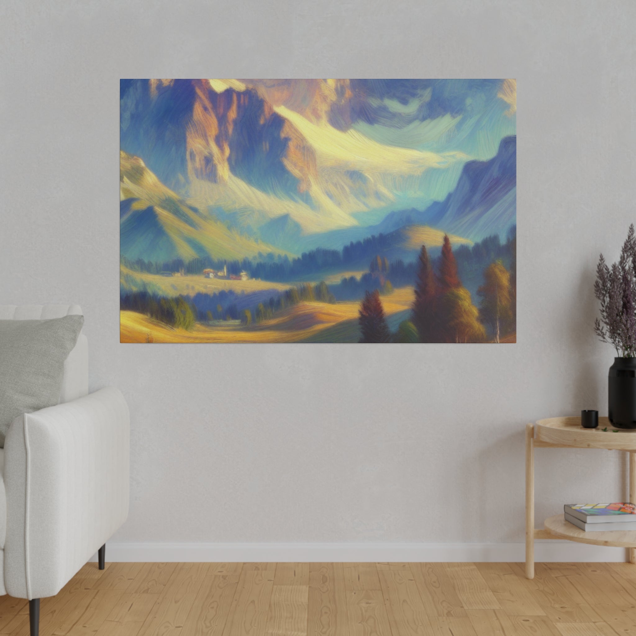 Impressionist Echoes of Majestic Peaks Mountain Landscape Painting Canvas