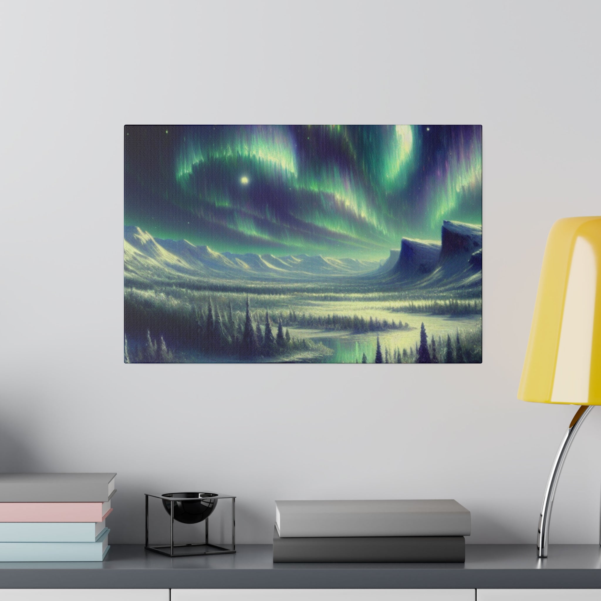 Winter Snowy Dream Northern Lights Painting Canvas