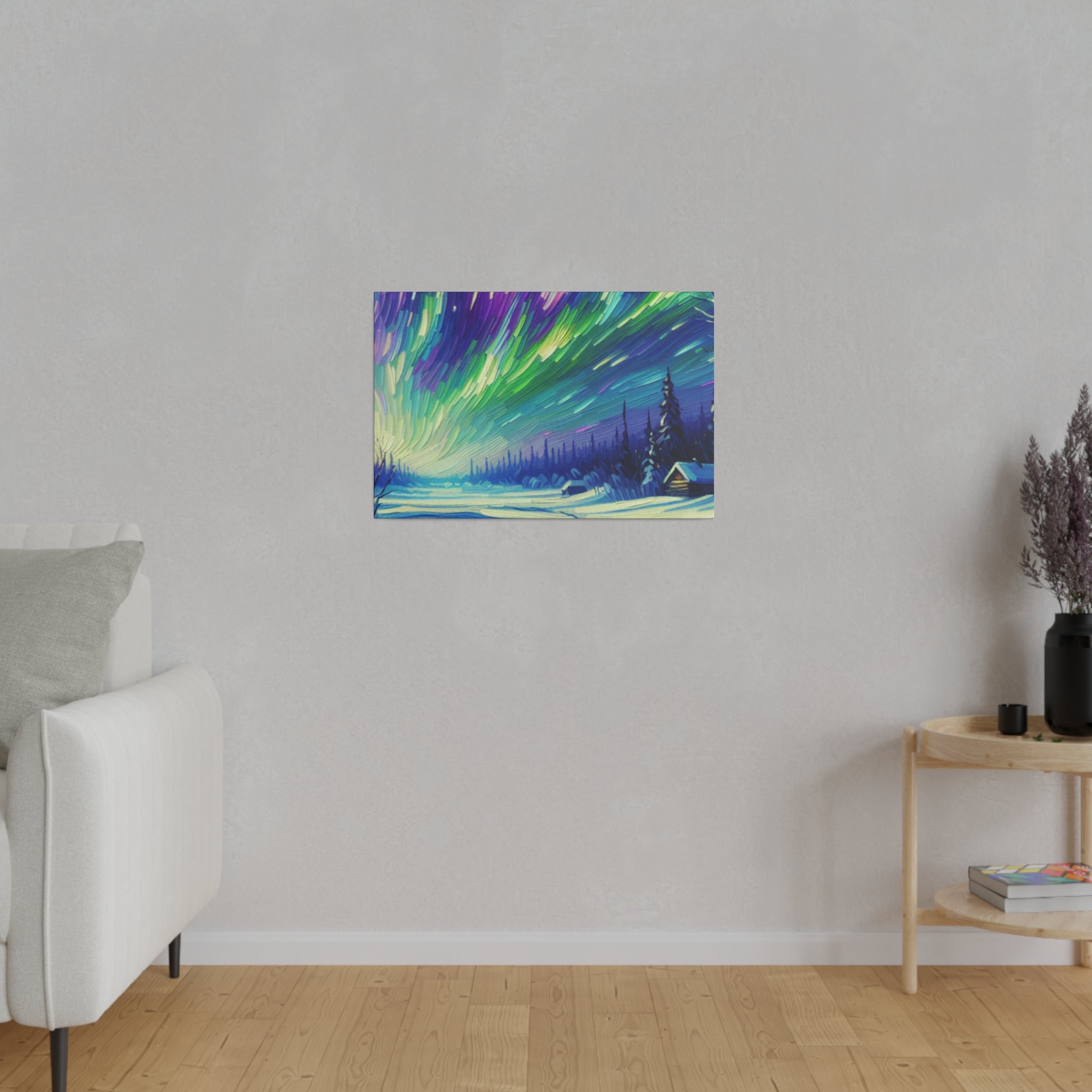 Nocturnal Hues Northern Lights Skycape Painting Canvas