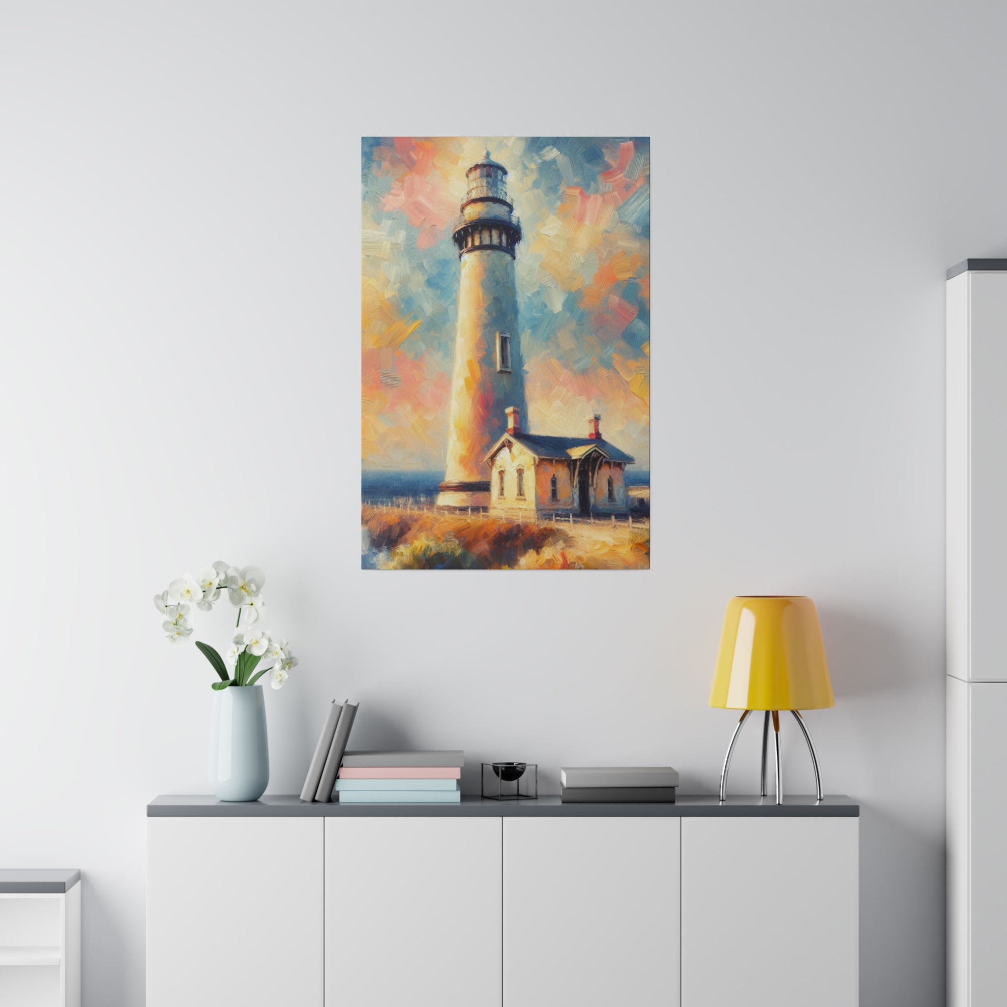 Luminated Beacon Coastal Wall Art Lighthouse Painting Canvas