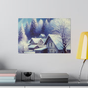 Winter Cabin Purple Blue Expressionist Winter Painting Canvas