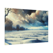 Snowscape Painting | Snowy Farmland Field Scene | Winter Artwork Canvas