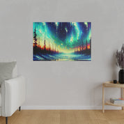 Northern Lights Painting | Northern Forest Sky Scene | Winter Artwork Canvas