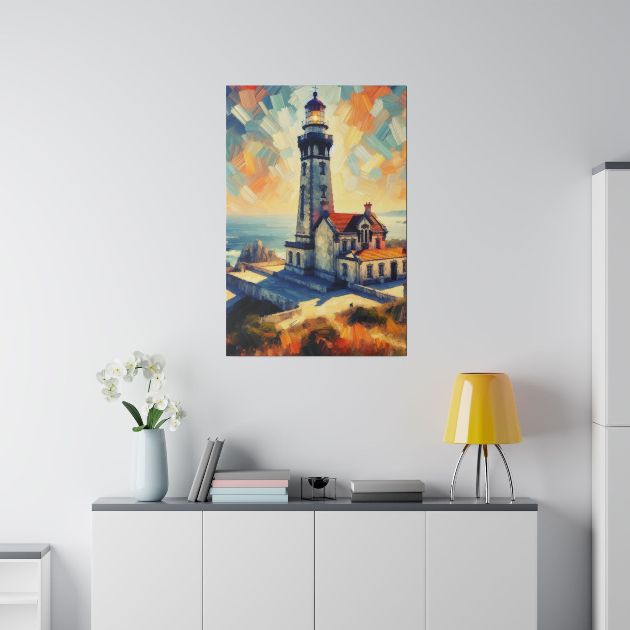 Luminous Beacon Of Light Coastal Wall Art Lighthouse Painting Canvas