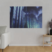 Blue Dark Night Forest Painting Canvas