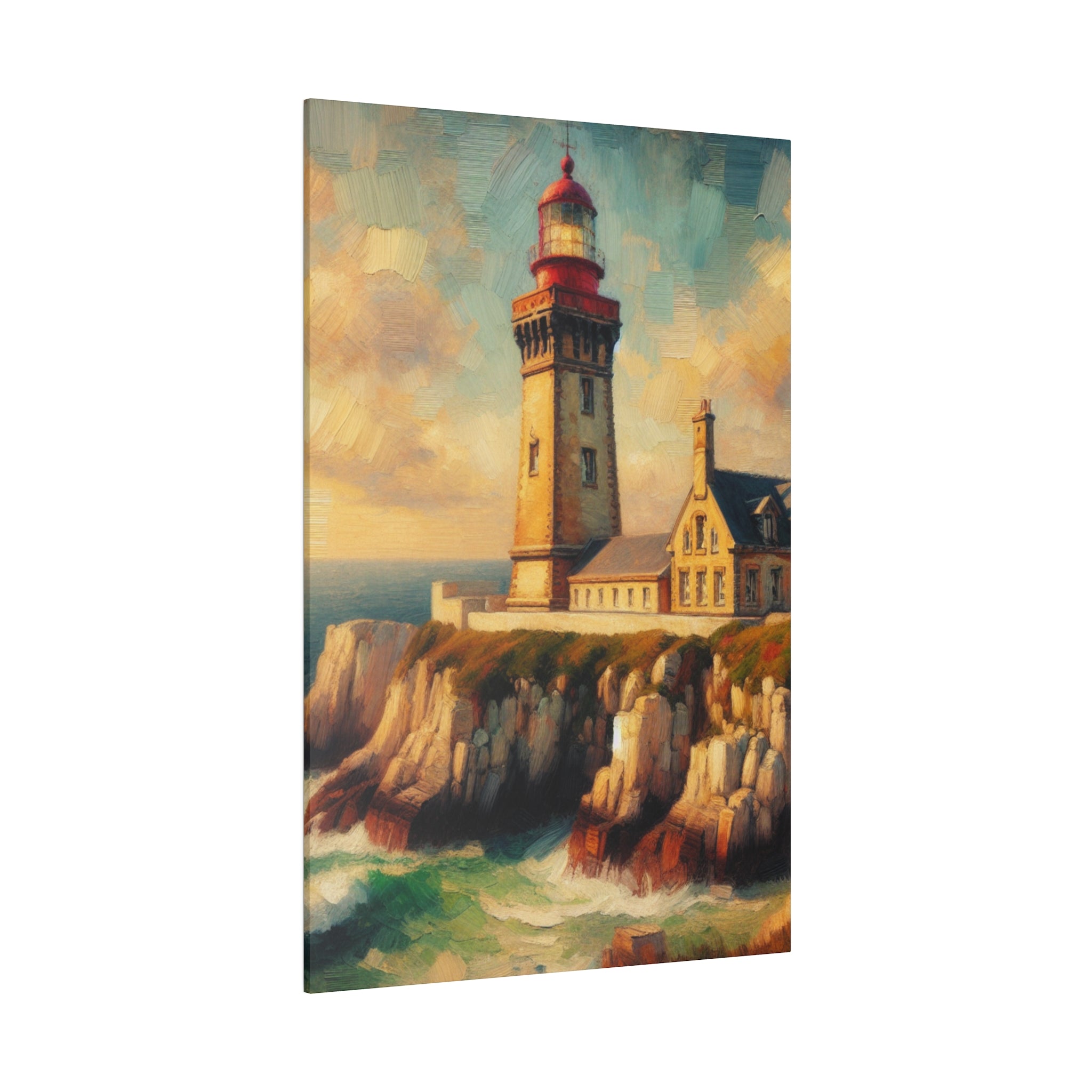 Harbor Illumination Rustic Coastal Wall Art Lighthouse Painting Canvas