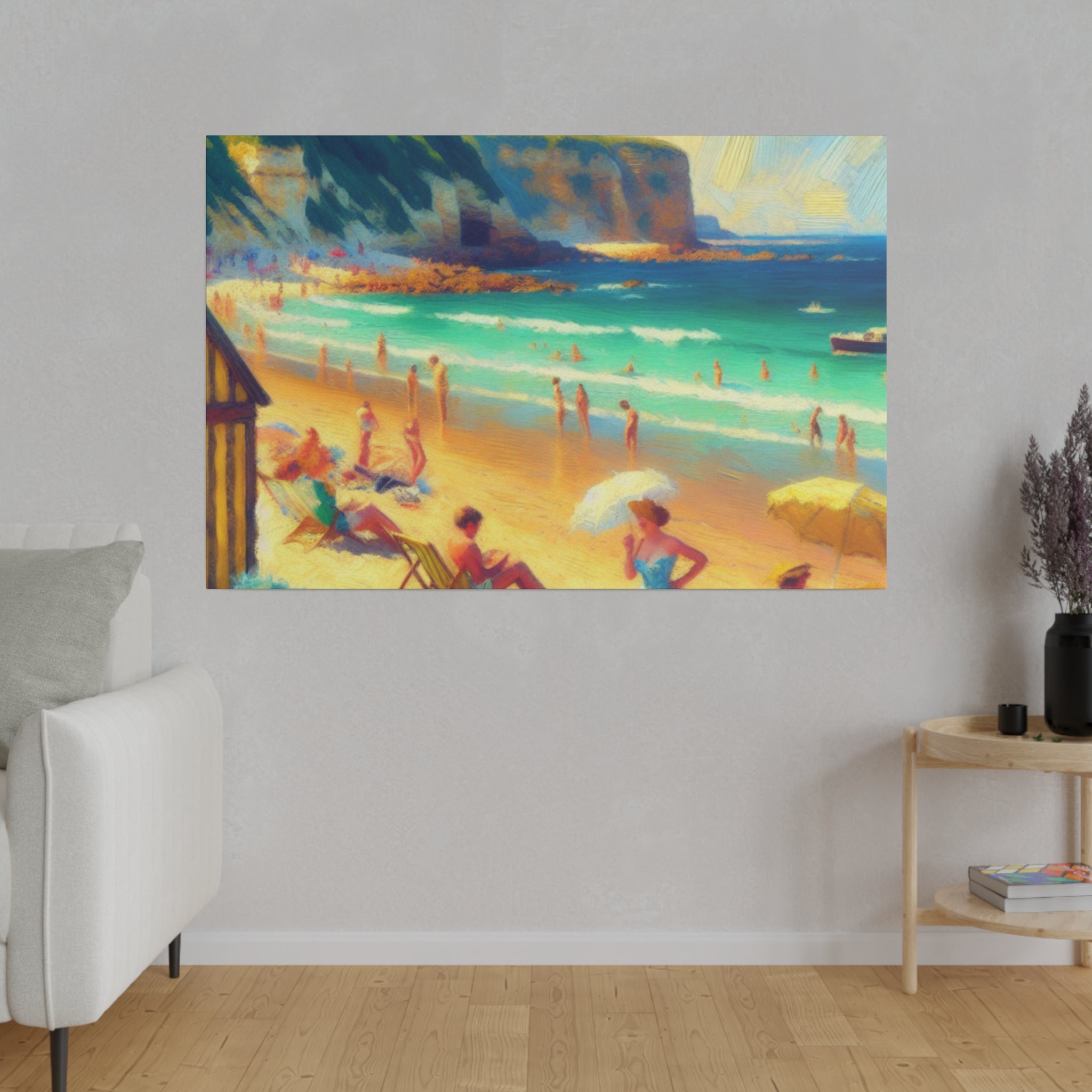 Vintage Coastal Reverie Beach Landscape Painting Canvas