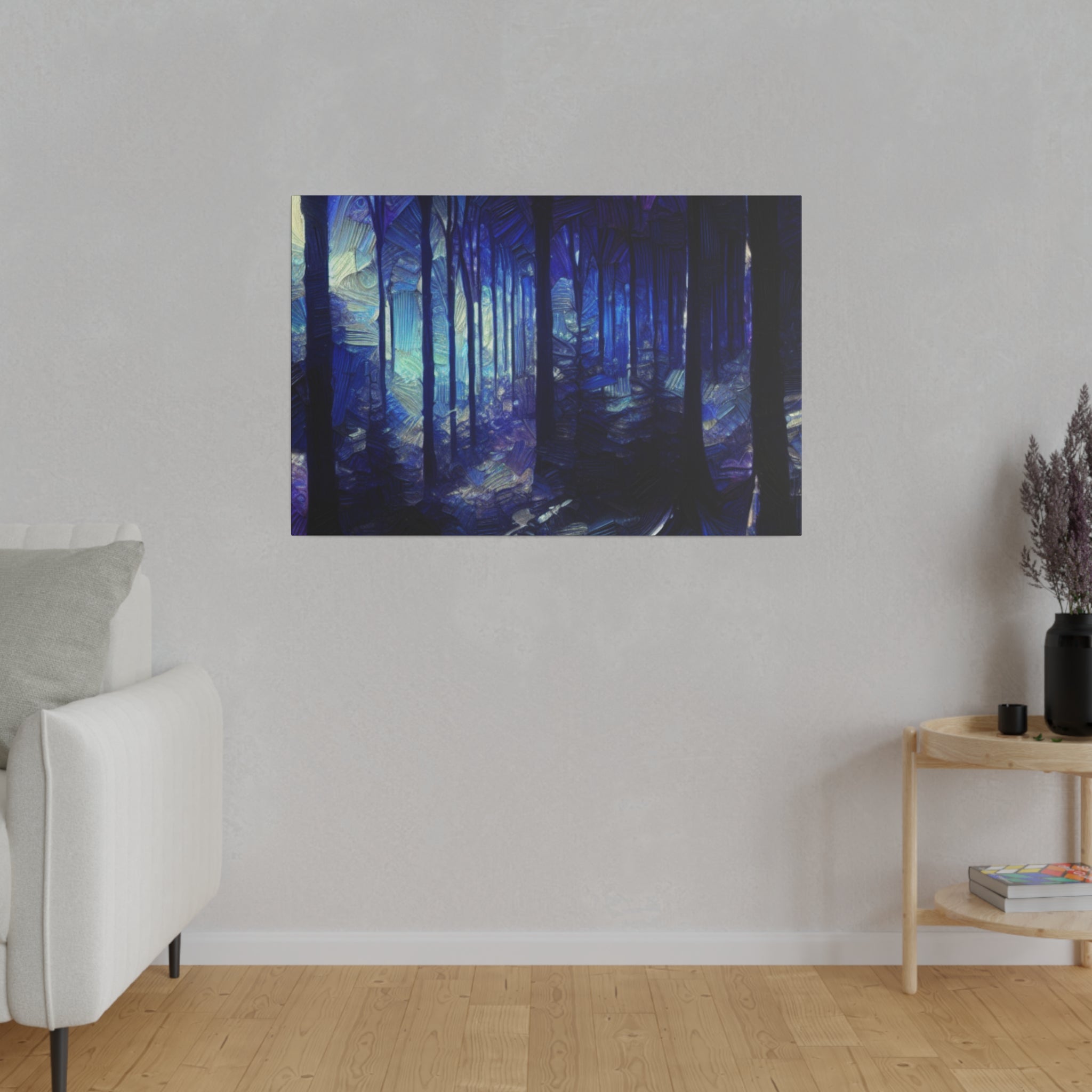 Whispering Blue Timber Symphony Forest Painting Canvas