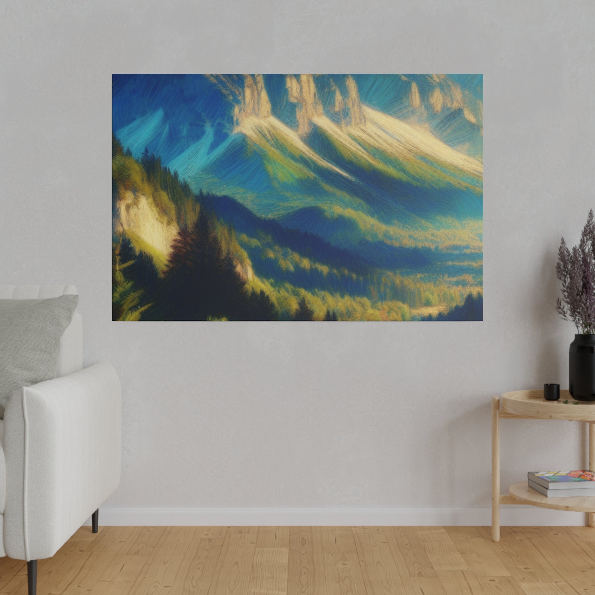 Majesty of Alpine Valley Mountain Landscape Painting Canvas