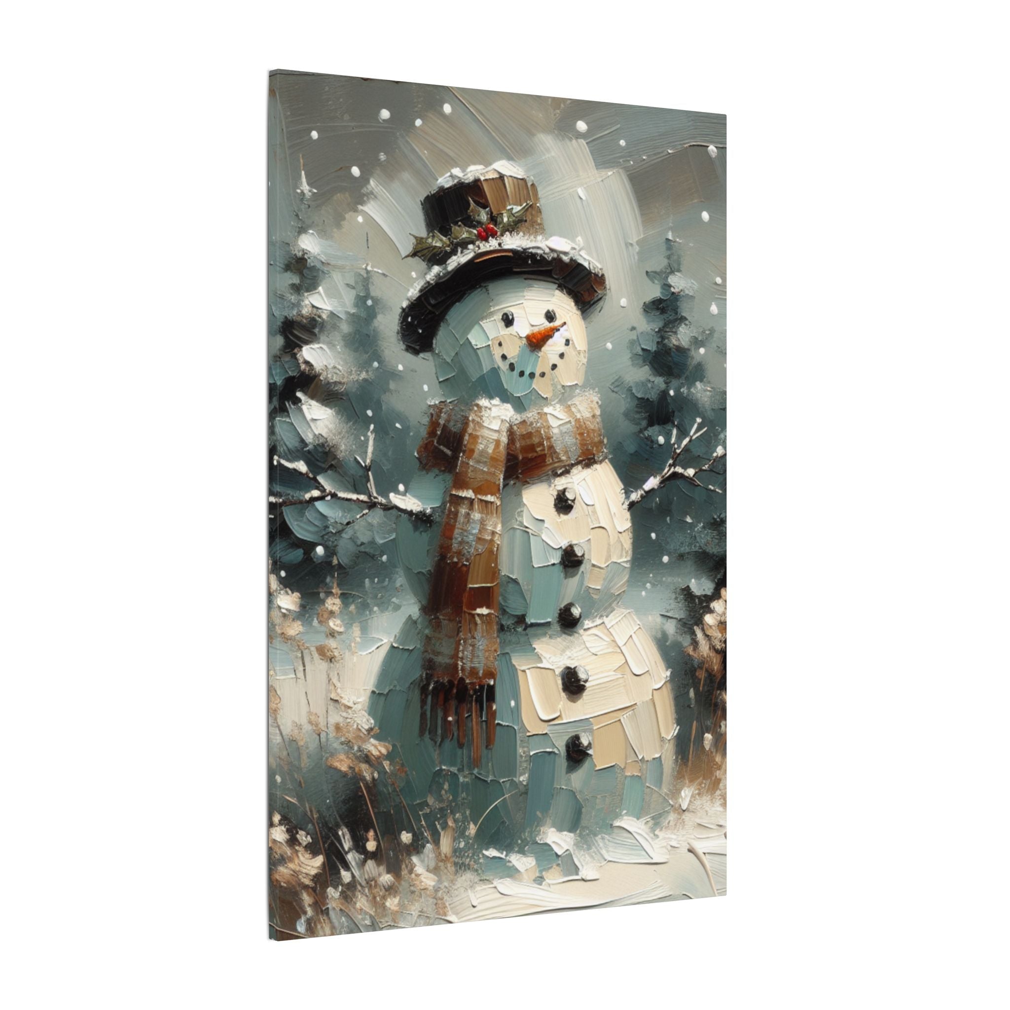Rustic Snowman in Winter Field Canvas