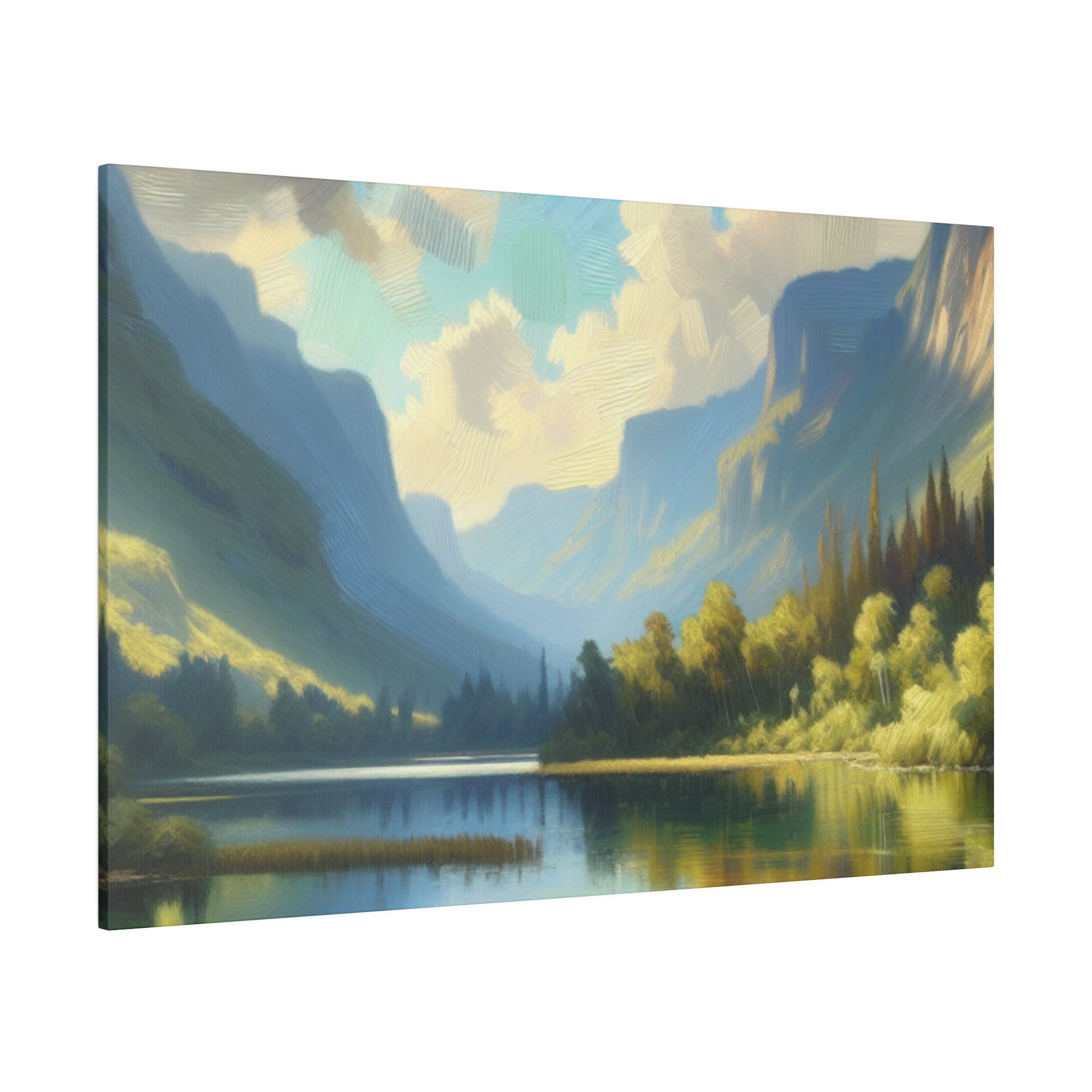 Serene Mountainous Still Water Lake Painting Canvas