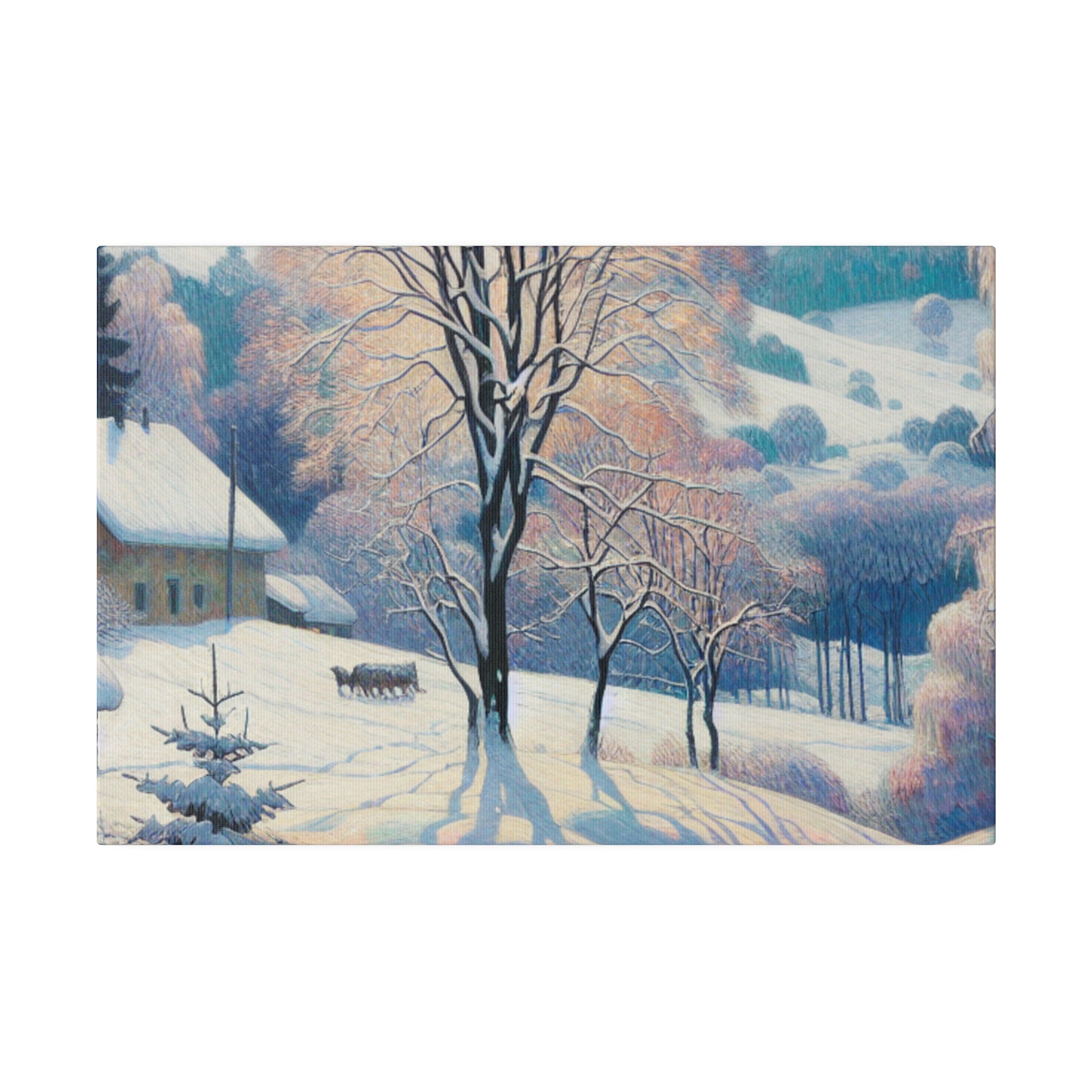 Frosty Epoch Cabin Snowscape Winter Painting Canvas