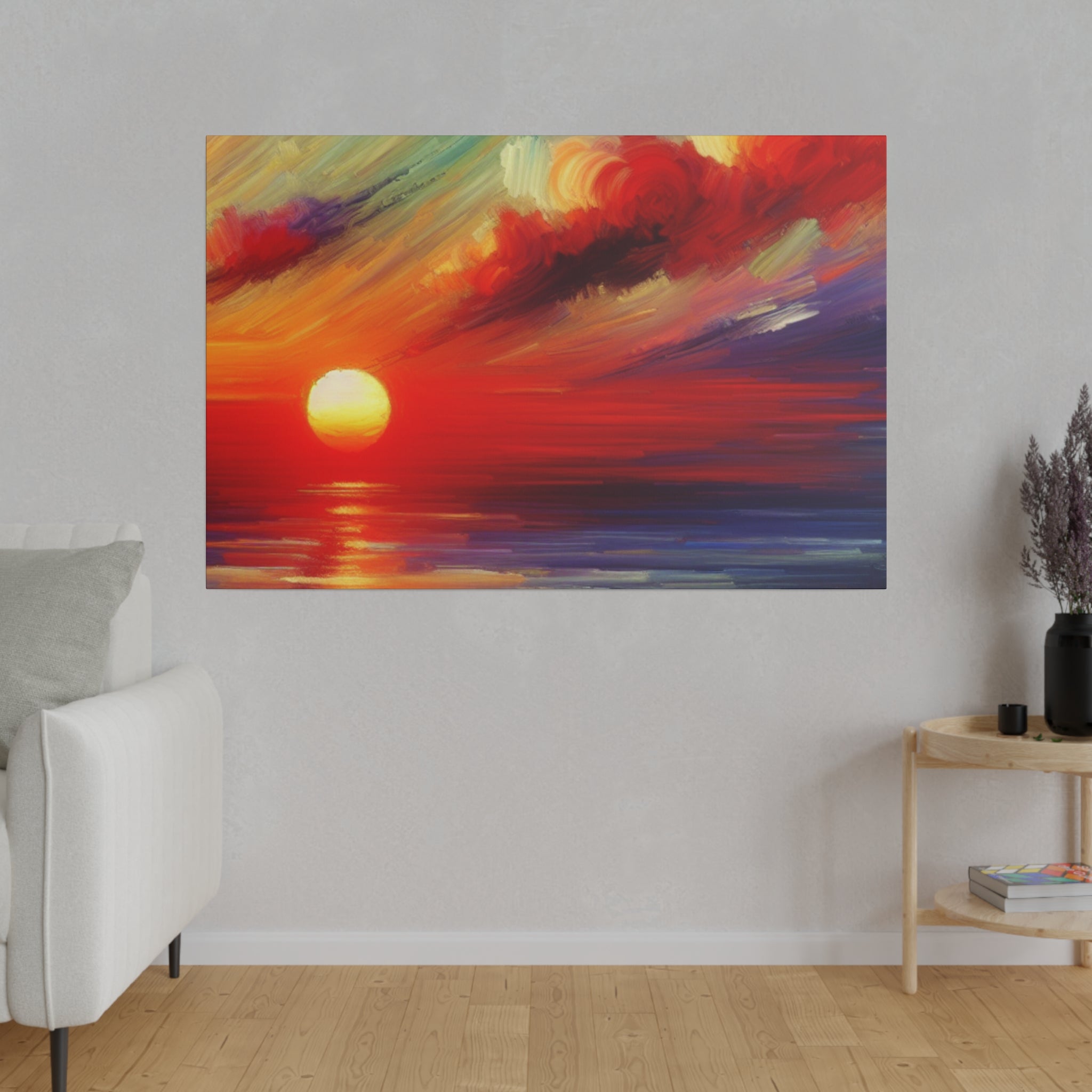 Ember Horizon Whispers Red Purple Sunset Painting Canvas