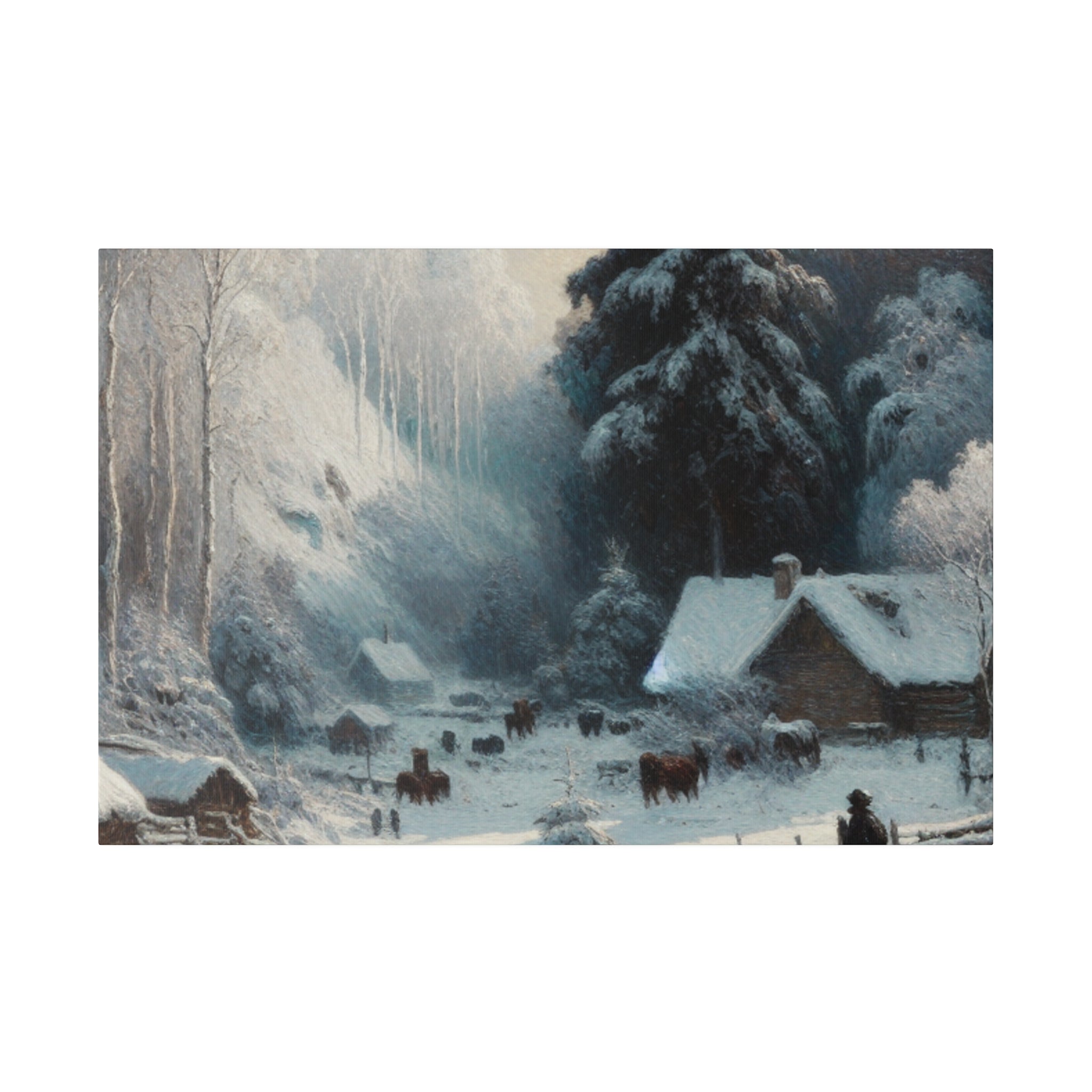 Remote Farm Village Snowscape Winter Painting Canvas