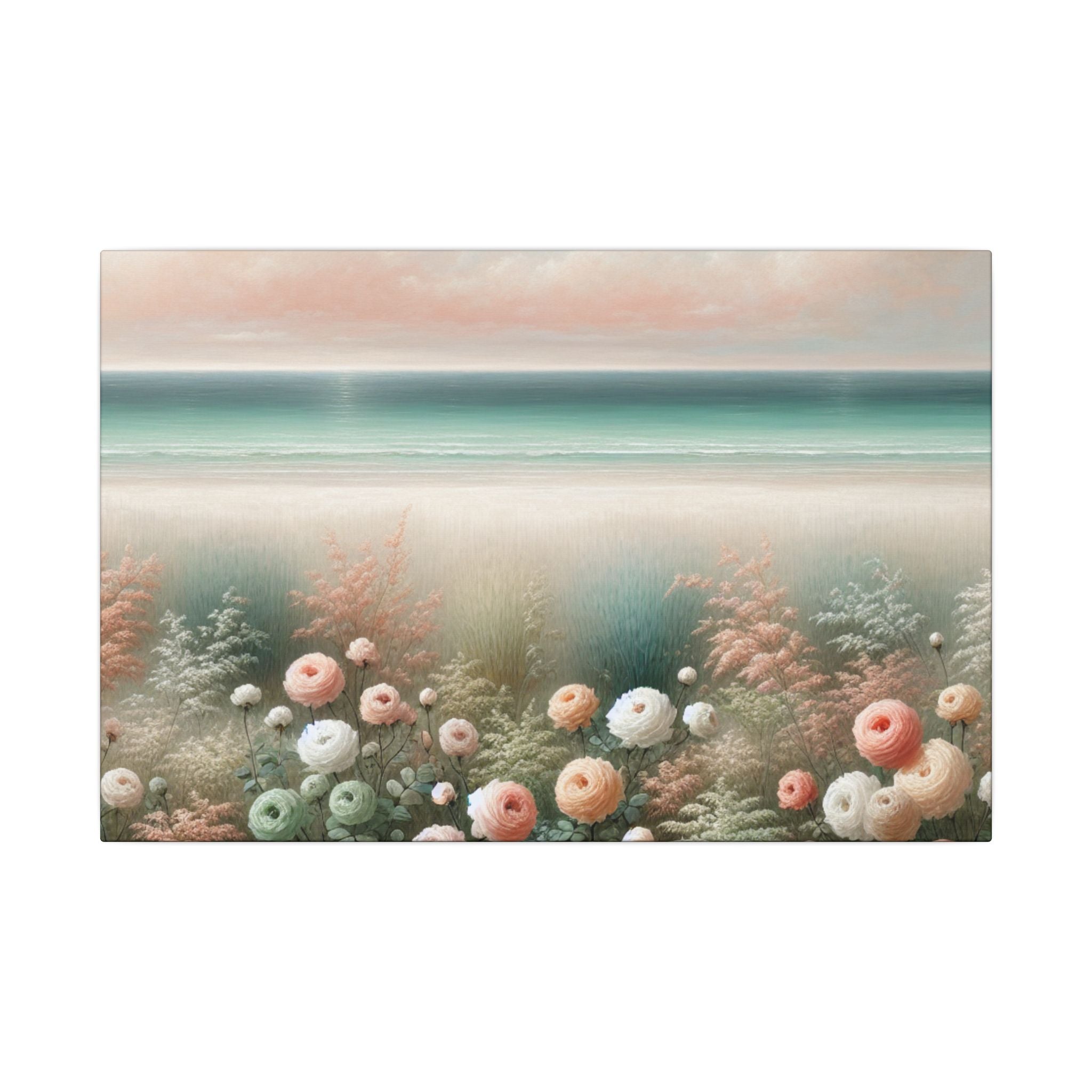Beach Roses & Dune Grass Watercolor Canvas