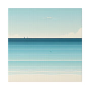 Blue Minimalist Coastal Landscape Beach Painting Canvas