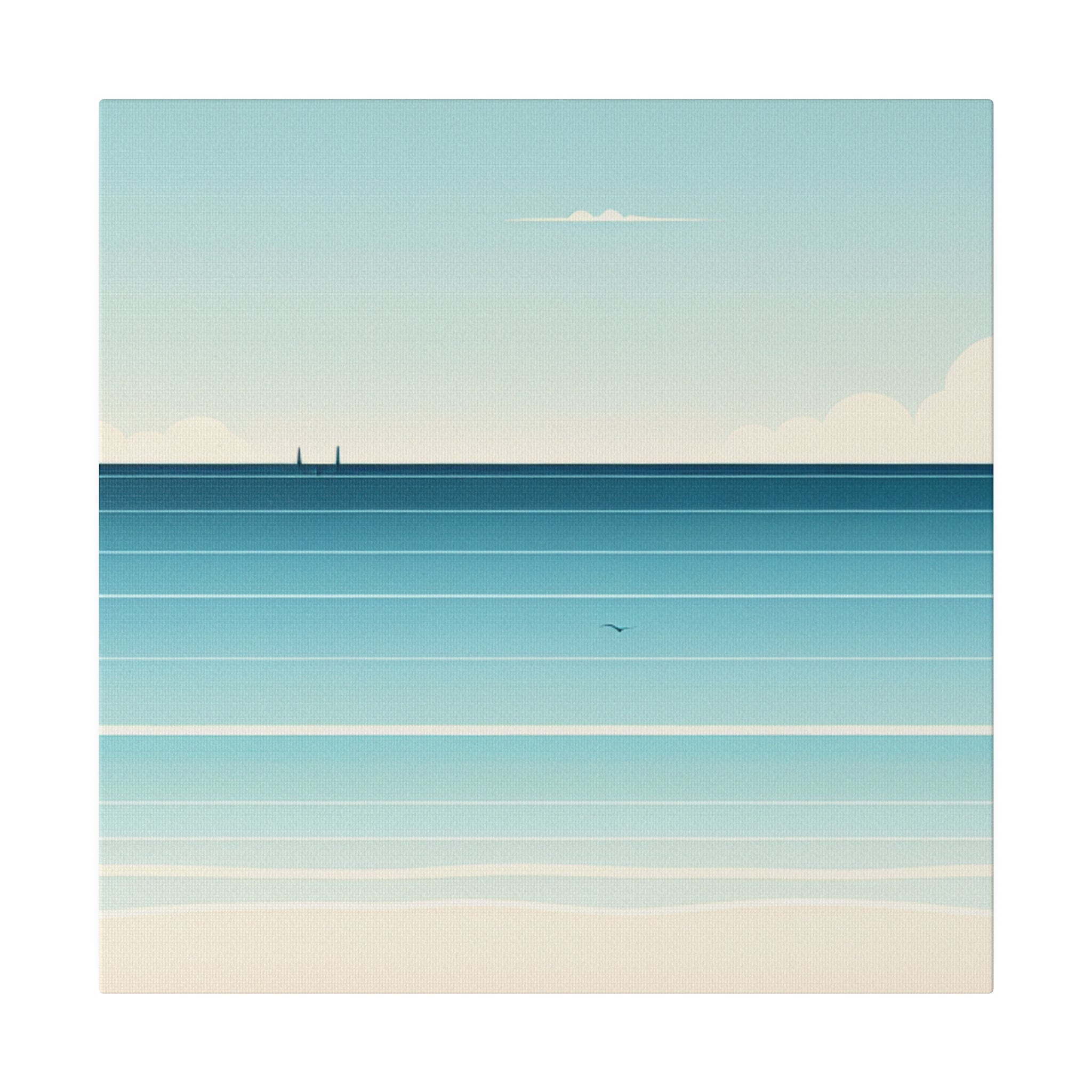 Blue Minimalist Coastal Landscape Beach Painting Canvas