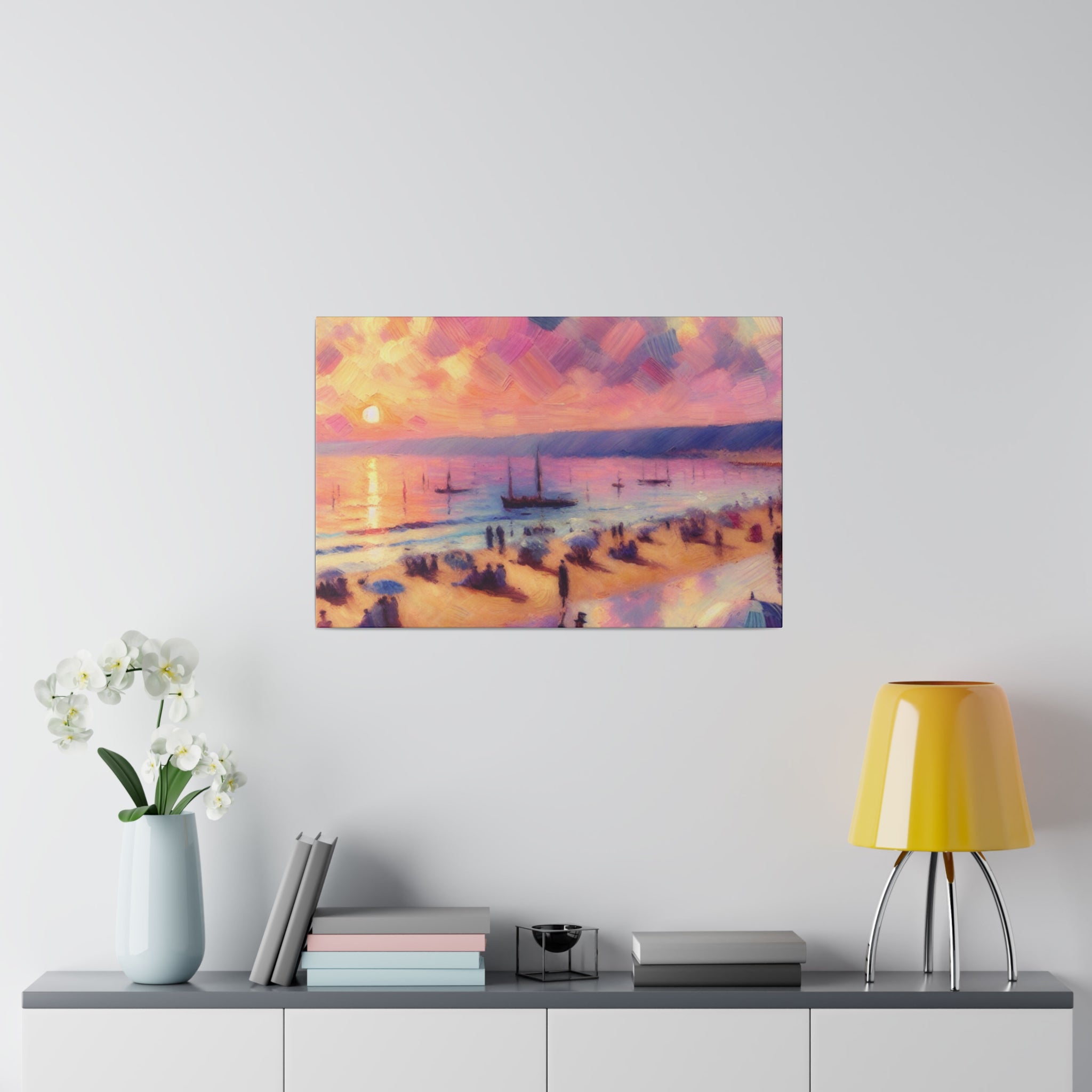 Serene Shorescape Pastel Colored Beach Painting Canvas