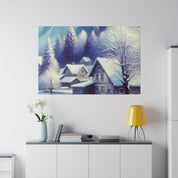 Winter Cabin Purple Blue Expressionist Winter Painting Canvas