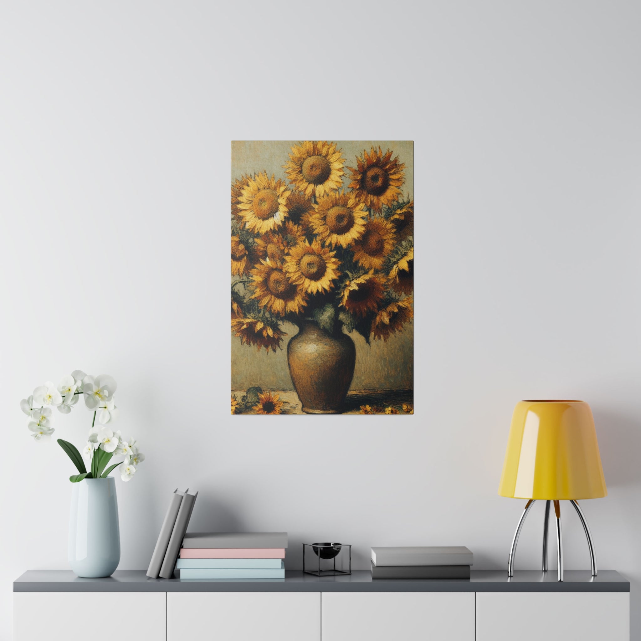 Aged Blooms Flowers In Vase Sunflower Painting Canvas