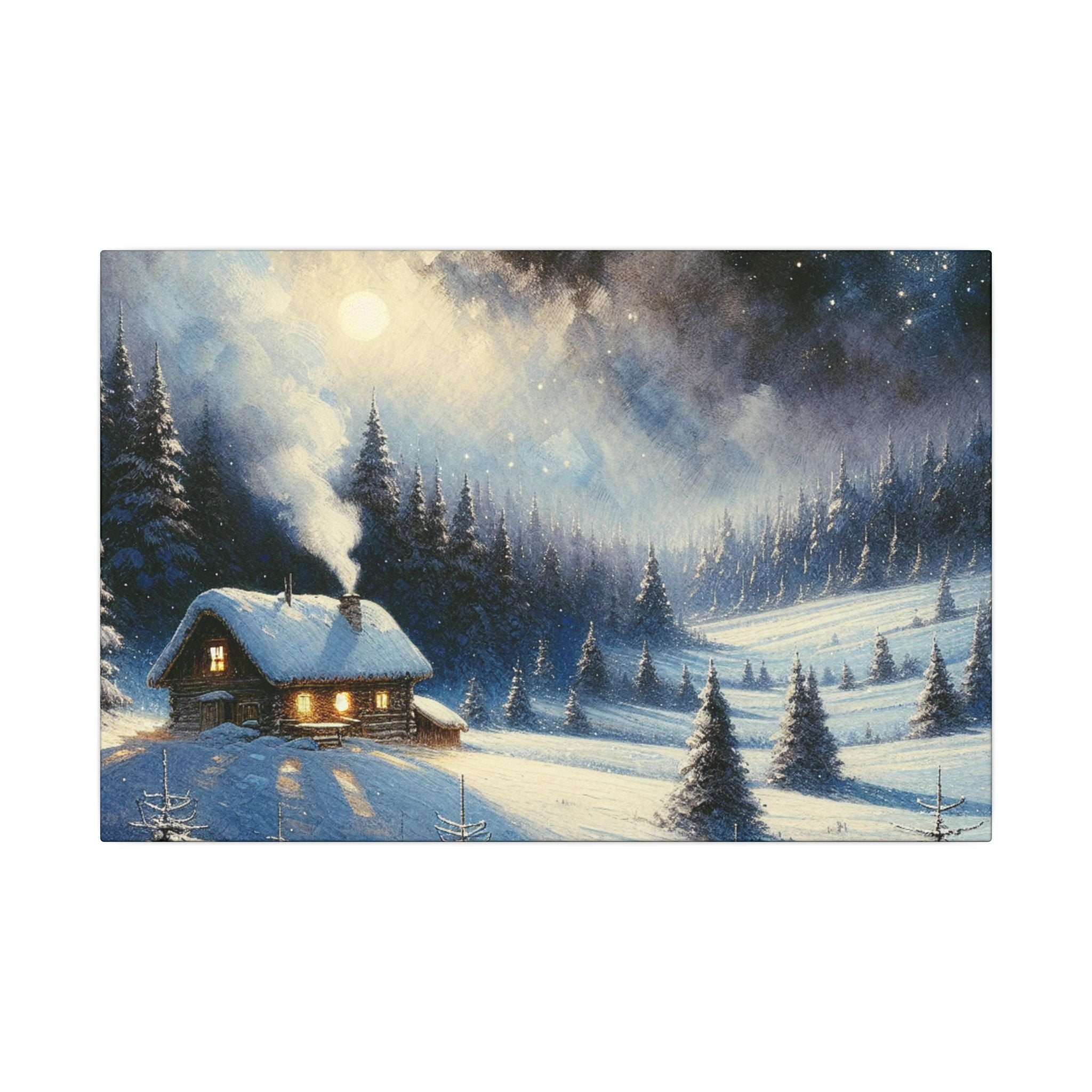 Cozy Cabin Winter Night Canvas