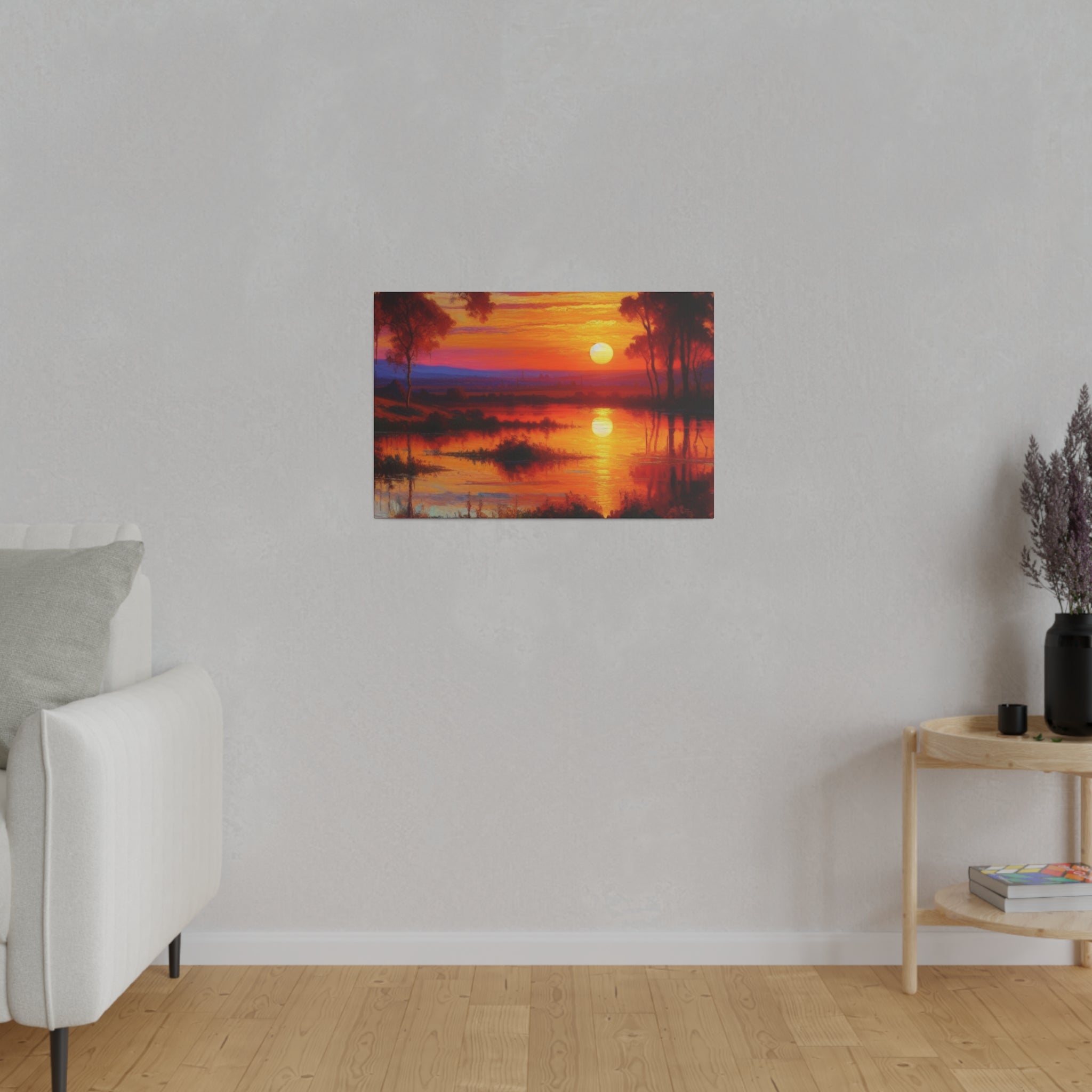 Marsh Mirage Nature Sunset Painting Canvas