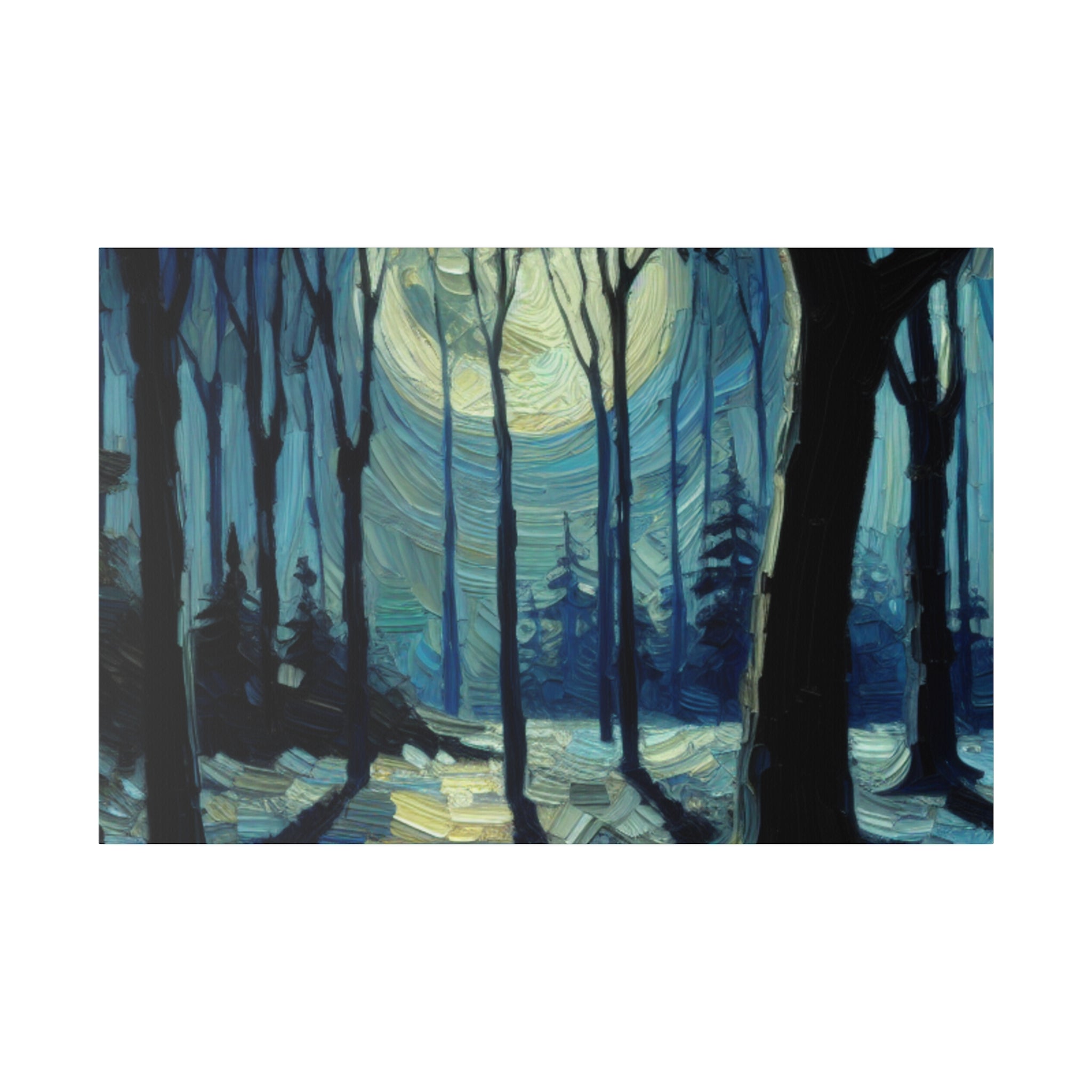 Night Moon Whisper Expressionist Forest Painting Canvas