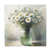 White Daisies in Jar Watercolor Canvas