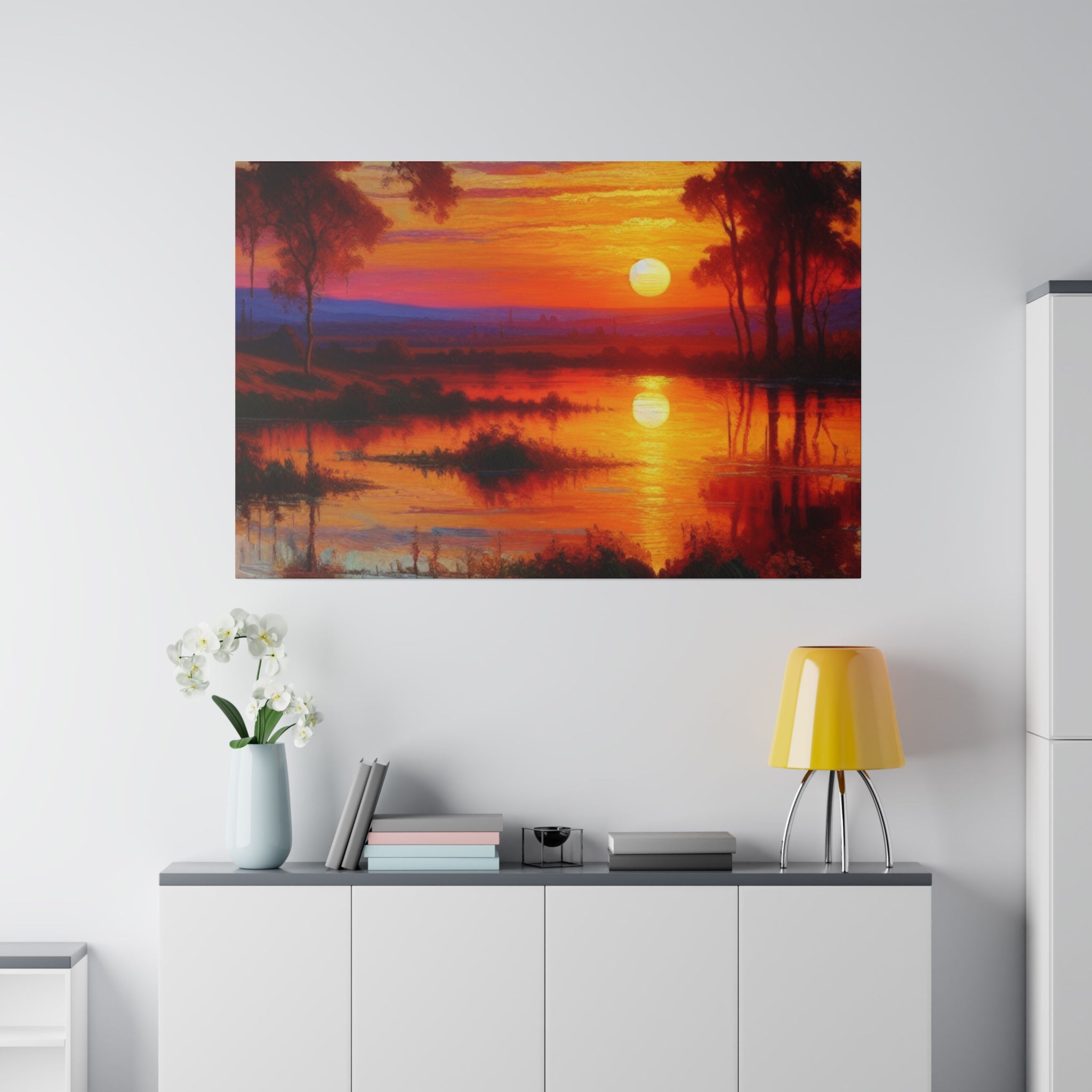 Marsh Mirage Nature Sunset Painting Canvas