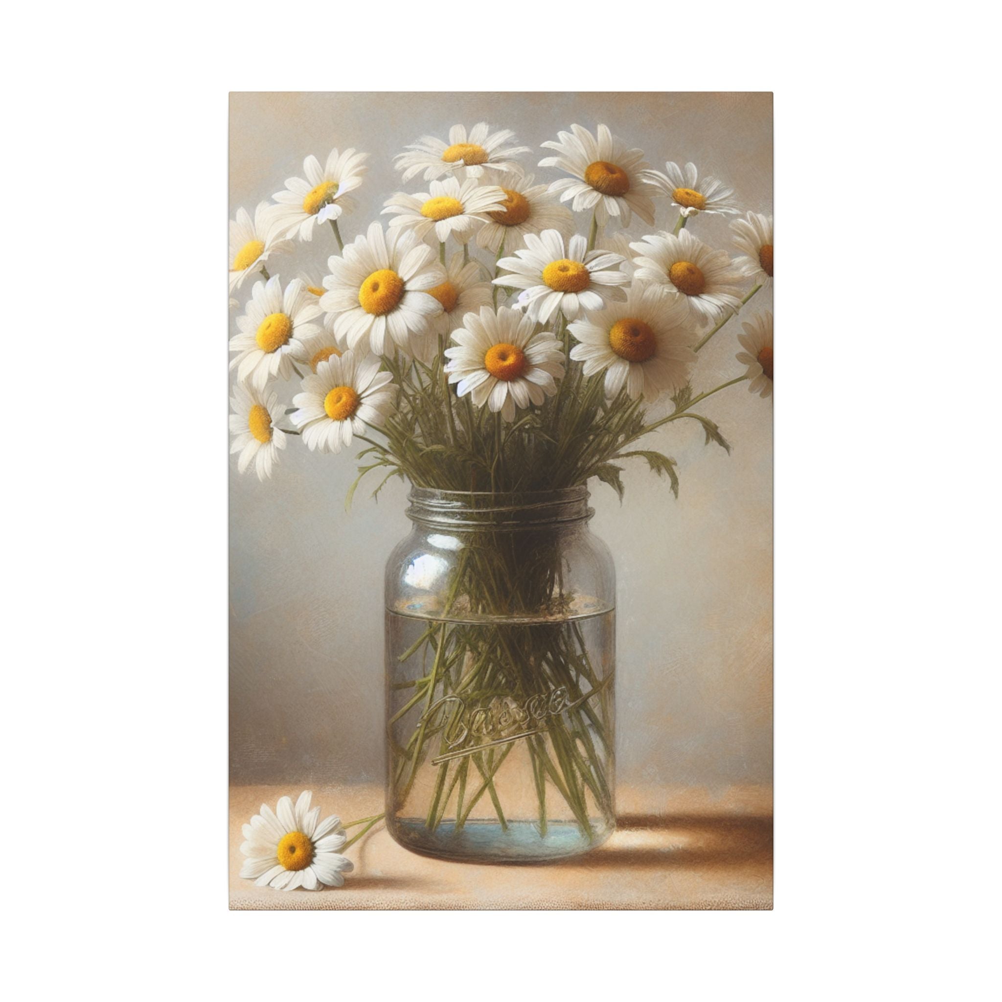 Vintage Farmhouse Style Daisies In Jar Canvas