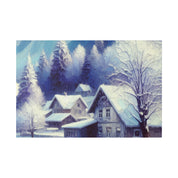 Winter Cabin Purple Blue Expressionist Winter Painting Canvas