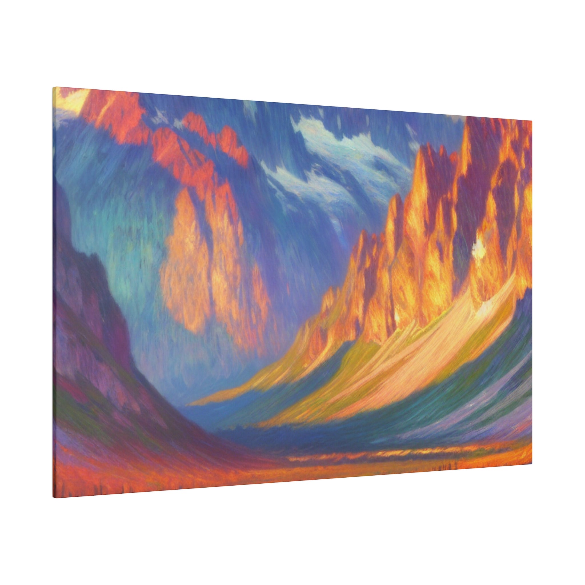 Majestic Peaks Reflected Dawn Mountain Landscape Painting Canvas